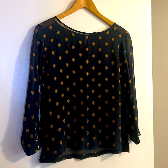 Sheer silk Club Monaco top with gold embroidery - Picture 1 of 4